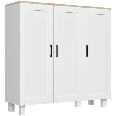 HOMCOM Aparador de Salón Mueble Buffet con 3 Puertas y Estantes Ajustables para Cocina Comedor Estilo Nórdico 90x30x90 cm Blanco