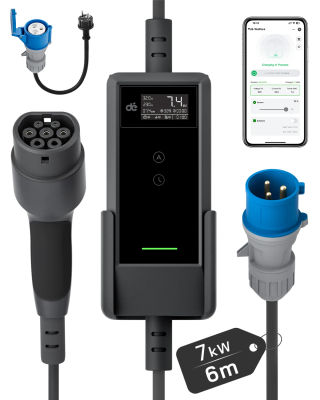 dé Cargador EV Tipo 2 de 7,4 kW, portátil, 32 A, monofásico, control por aplicación Tuya Smart V2, cargador para coche eléctrico, cable de carga de 6 m, 8 m, 10 m, 15 m, 20 m, 25 m