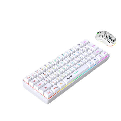 Combo de Teclado y Ratón Inalámbrico, Teclado Bluetooth 60%, Kit 2.4Ghz, Teclados y Ratones para Juegos Blancos para Computadora, Conjunto de Teclado y Ratón para PC
