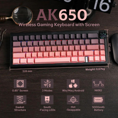 Teclado mecánico para juegos Ajazz AK650 con pantalla a Color 66 teclas RGB Bluetooth teclado inalámbrico Gamer 5000mAh para PC portátil