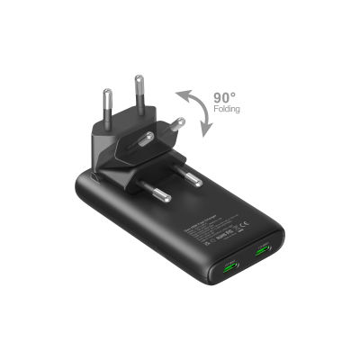 Cargador de pared USB-C plano de 2 puertos GaN de 65W con enchufe plegable ultrafino de carga rápida USB C adecuado para iPhone Xiaomi Samsung