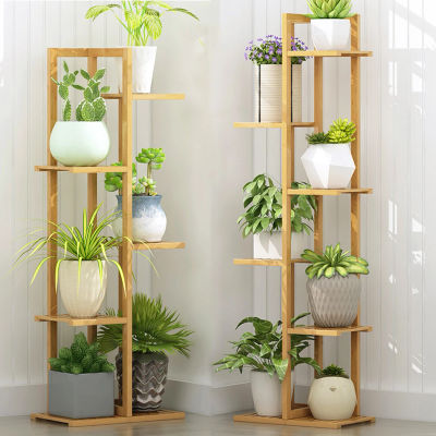 Estante vertical de bambú para macetas, estantería de esquina para exhibición de plantas, interior y exterior, para el hogar, 6/7