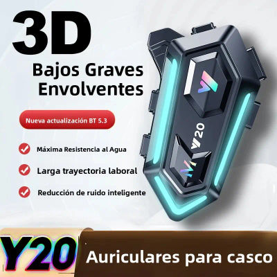 Auriculares Bluetooth para Casco de Motocicleta Y20 BT5.3, Llamadas Manos Libres, Reducción de Ruido Inalámbrica, Auriculares Impermeables con Luz RGB