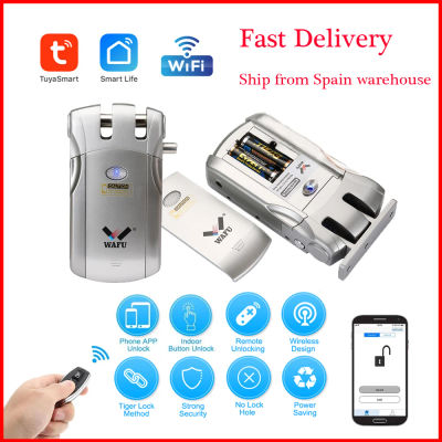 Wafu 019 cerradura de puerta con Control remoto inalámbrico Tuya Wifi cerradura inteligente Bluetooth electrónica sin llave cerradura Invisible cerraduras de Control de teléfono