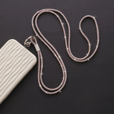 Cordón de teléfono de diamantes de imitación de lujo, funda de teléfono de cristal brillante, adornos colgantes antipérdida, llavero con correa