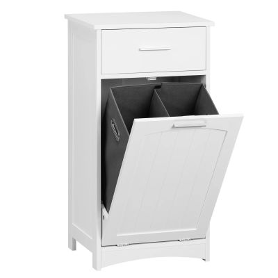 Mueble de Baño Blanco EUGAD con Cesto de Ropa Plegable 42x82x30cm, Armario Delgado para Ropa, Estantes de Almacenamiento para Artículos Diversos y Baño
