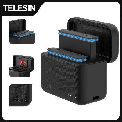 TELESIN-cargador de batería portátil para Insta360 X3 X4, 2 ranuras, tarjeta TF, caja de cargador de almacenamiento de batería para Insta 360 X3 X4