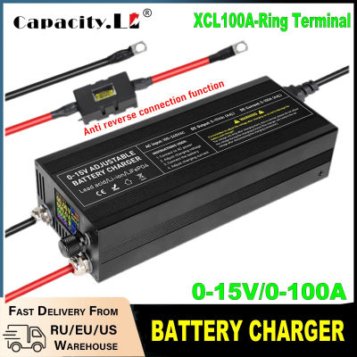Cargador de Batería Ajustable CC CV de 60A/100A, Fuente de Alimentación, Cargador Rápido Inteligente de 0-15V para Baterías de Iones de Litio y LiFePO4 de 14.6V, 100-240V CA