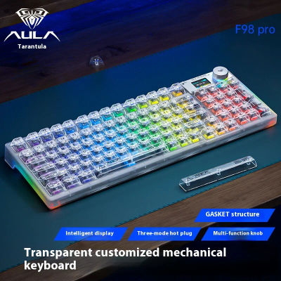 AULA F98PRO Teclado mecánico inalámbrico transparente Bluetooth 2,4G intercambiable en caliente RGB retroiluminado teclado personalizado para juegos de deportes electrónicos