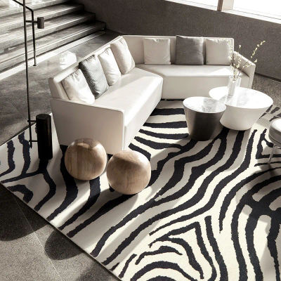 Alfombras de felpa esponjosa nórdica para sala de estar, alfombra antideslizante de lujo con patrón de cebra, decoración de dormitorio, área grande para el hogar