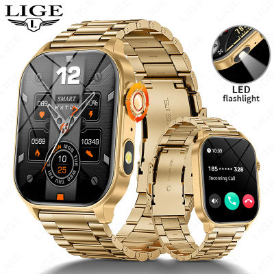 LIGE nuevo reloj inteligente linterna LED relojes deportivos militares pantalla de 2,01 pulgadas Monitor de salud Bluetooth llamada impermeable Smartwatch hombres