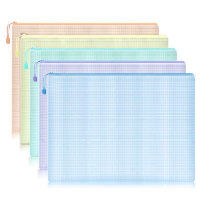 Bolsa de malla con cremallera para documentos, carpetas de archivos con cremallera impermeables, suministros escolares y de oficina A4, estuche para lápices, bolsas de almacenamiento, 5 uds.