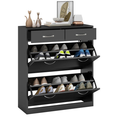 HOMCOM Mueble Zapatero Estrecho Armario de Zapatos con 2 Cajones Abatibles para 12 Pares de Zapatos 80x30x91,5 cm Negro