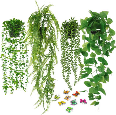 Plantas Artificiales Colgantes, Plantas Falsas en Maceta, Follaje Artificial, Eucalipto, Helecho de Boston, Guirnalda para Decoración Interior y Exterior de Casa de Campo