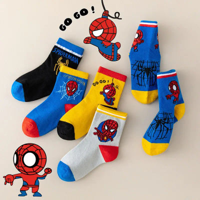 5 pares de calcetines para niños MARVEL Spiderman, calcetines suaves Kawaii de Anime, calcetines para niños, calcetines de tubo medio con dibujos animados para bebés de 1 a 12 años