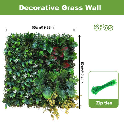6/12/16 Piezas, Panel de Pared de Plantas Artificiales Verdes, Paneles de Pared Verdes Artificiales Colgantes de 50x50cm para Interiores y Exteriores, Decoración de Hierba Artificial Estilo Selva