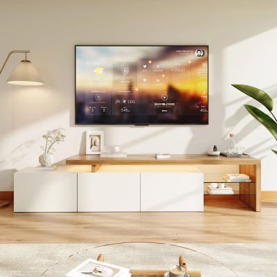 Mueble para TV Rosahqnda con LED, 200x39x42cm, Mueble bajo para TV, Soporte para TV, Mueble para televisión, Cómoda para TV, Salón, Comedor