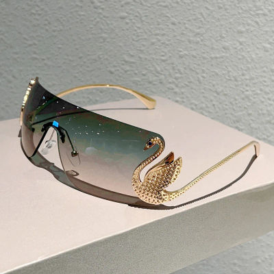 KAMMPT gafas de sol sin montura Y2k para mujer, gafas de sol con gradiente monobloque a la moda, nueva moda 20225, diseño de marca de lujo, gafas de sol decorativas