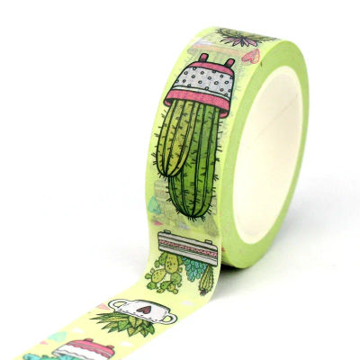 Cinta Washi de Cactus y plantas suculentas decorativas, 1 unidad, 10M, para álbum de recortes, diario, cinta adhesiva DIY, papelería bonita, novedad