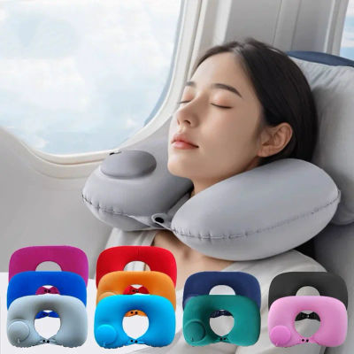 Almohada de Viaje Inflable en Forma de U, Cojín Ergonómico de Soporte Cervical, Almohada Ortopédica Plegable y Portátil para Protección del Cuello