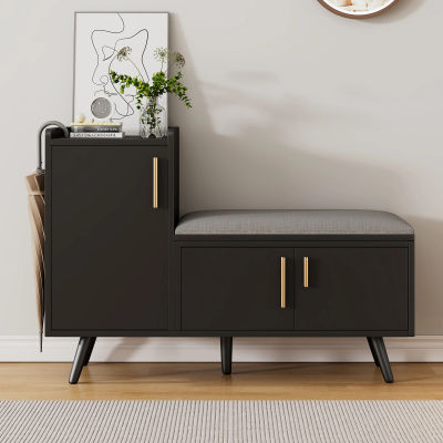 Mueble Zapatero con 3 Puertas, Asiento Acolchado y Estantes Ajustables - en Paneles - 100 × 34 × 68.5 cm - Negro