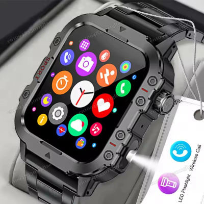 2025 nueva linterna militar reloj inteligente hombres IP68 5ATM deportes al aire libre Fitness Tracker Monitor de salud 1,44 pulgadas BT llamada Smartwatch