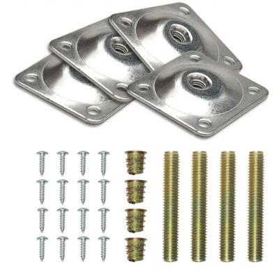 Placas de montaje de fijación de patas de Metal, soportes de nivel en ángulo con tornillos de espiga para mesa, sofá, sillas, almohadillas, herrajes para muebles, 4 unidades