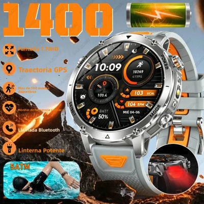 Nuevo Reloj Inteligente Militar 2026 con Batería de 1400mAh, Resistente al Agua 5ATM, Linterna, Monitor de Ritmo Cardíaco, Rastreador Deportivo, Smartwatch para Hombre T-Rex 3 Ultra