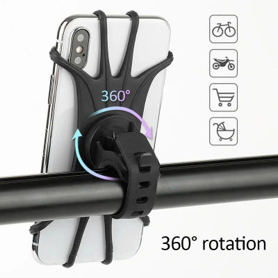 1 unidad 360 ° Soporte giratorio de silicona para teléfono de bicicleta, soporte universal para teléfono en el manillar para bicicletas, motocicletas y carritos de compras