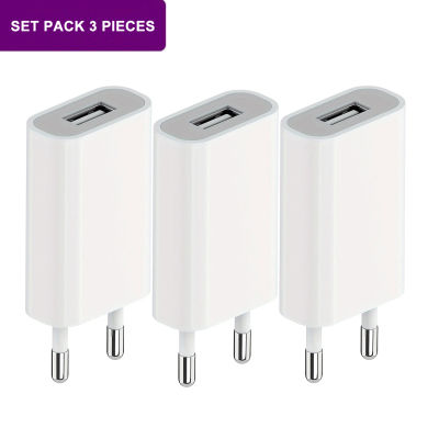 Cargador de pared USB con enchufe europeo, cabezal de cargador de teléfono de 5V/1A, bloque de carga USB de un solo puerto, adaptador de corriente de viaje para teléfono móvil, 3 uds.