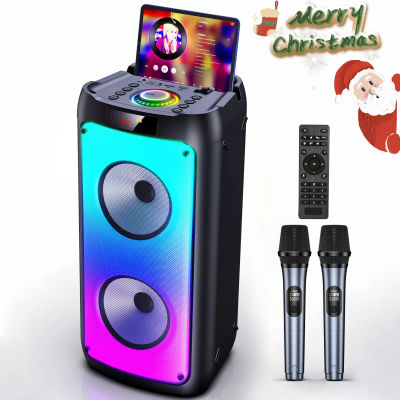 Altavoz Bluetooth Inalámbrico T10-T, Máquina de Karaoke con 2 Micrófonos, Altavoz para Fiestas de Karaoke en Casa con Luz LED