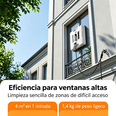Robot Limpiacristales con Mando, Succión 9000Pa Motor Sin Escobillas, Doble Boquilla Brumización Ultrasónica, Triple Sistema Seguridad, Navegación Inteligente, Paños Reutilizables Incluidos