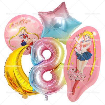 Lindo Set de Globos de Números de Sailor Moon para Decoración de Fiesta de Cumpleaños, Baby Shower, Globos de Estrellas de Dibujos Animados, Artículos para Fiestas Infantiles