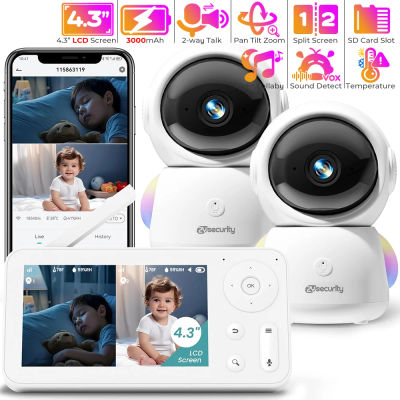 Monitor de bebé 2K con 2 cámaras y audio Babyphone WiFi Smartphone 2,4G para guardería mascota ancianos 355 ° Luz nocturna RGB de rotación