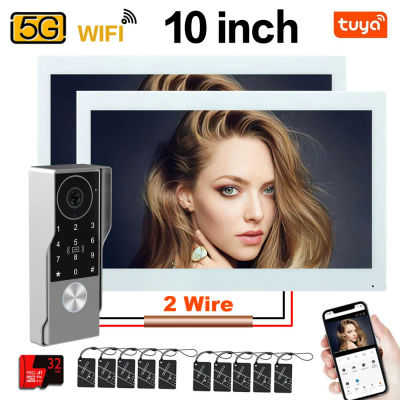 Videoportero de 2 hilos de 7/10 pulgadas con 2 monitores, compatible con la aplicación TUYA, desbloqueo por tarjeta IC y PIN, sistema de videoportero inteligente para el hogar, 1080P