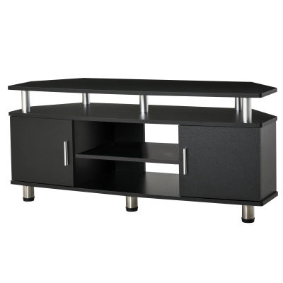 HOMCOM Mueble de TV HOMCOM, mueble de madera para televisores de hasta 55 pulgadas con una bandeja grande, armarios con puertas y