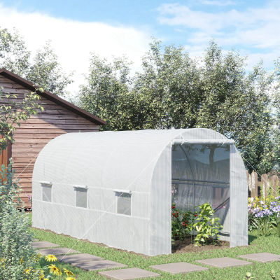 Outsunny Invernadero Túnel 445x200x200 cm con 6 Ventanas Cultivo Plantas Blanco