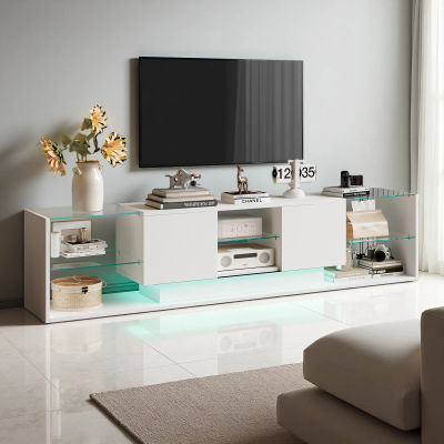 Mueble para TV LED Blanco Anajqaqia, Mueble Bajo para TV con Almacenamiento, Consola Multimedia Moderna, Aparador de Alta Fidelidad para Sala de Estar
