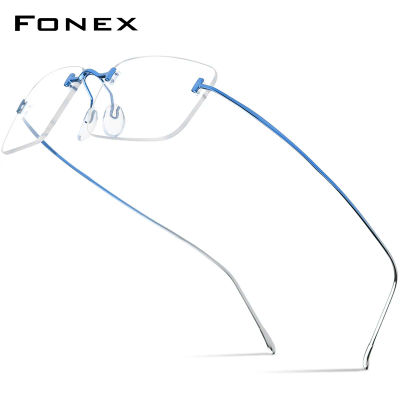 Montura de gafas de titanio FONEX para hombre, gafas cuadradas sin montura de diseño de marca, gafas ultraligeras sin marco de alta calidad 85871