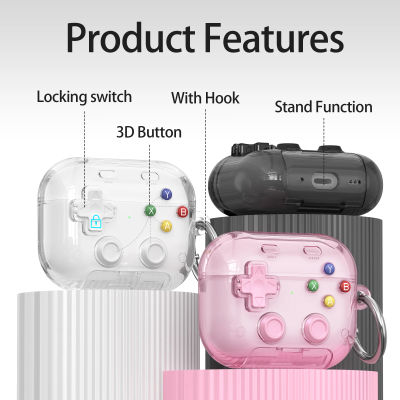 Estuche Rígido con Diseño de Consola de Juegos para AirPods Pro 3 2 1 Airpods 4 con Clip de Bloqueo Seguro, Funda Protectora, Accesorios para Auriculares