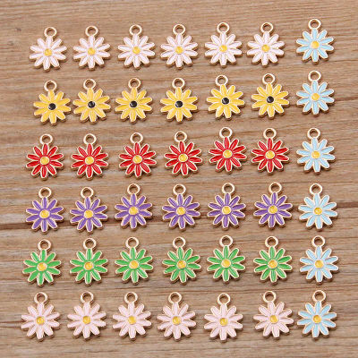 20 piezas 7 colores 10x13MM aleación Metal gota aceite Colorblock margaritas encanto flor planta colgante para DIY pulsera collar fabricación de joyería
