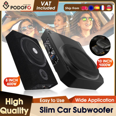 Subwoofer para Auto Podofo de 10'' y 1000w, Altavoz de Alta Potencia de 90dB, Subwoofer Delgado Bajo Asiento con Cable, Caja de Subwoofer con Alimentación