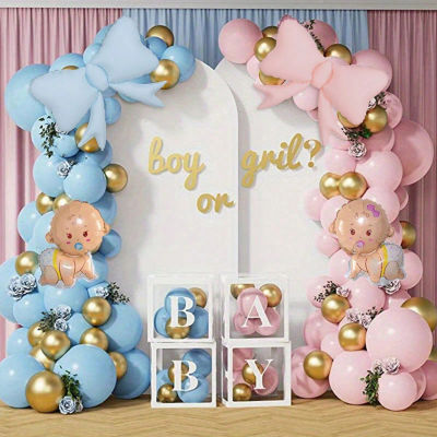 Kit de guirnaldas de globos Gender Reveal con lazo y globos para bebé, látex metálico cromado para Baby Shower, decoración de cumpleaños y bodas