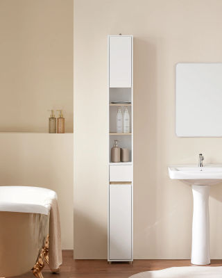 SoBuy BZR34 Mueble alto con 5 compartimentos Mueble de baño con 1 cajón y puertas mueble de baño Blanco BHT aproximadamente 20x180x20cm