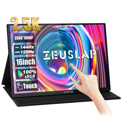 ZEUSLAP 16'' 2.5K Monitor portátil 144Hz Pantalla táctil 2560x1600 100%sRGB 500cd/m2 - Pantalla de tamaño de viaje para computadora portátil