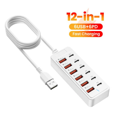 Cargador de Coche de Carga Rápida con Múltiples Puertos, Adaptador HUB USB de 6 Puertos, Cargador de Teléfono e Indicador de Energía, Compatible con Dispositivos USB-C/USB-A