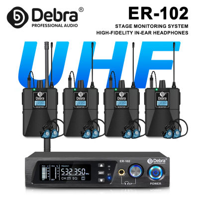 Debra ER-102 Sistema de monitorización intrauditiva inalámbrico profesional, banda UHF con soporte Bluetooth 5,0, para actuaciones en escenario, bateristas