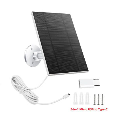 Cargador de Panel Solar Impermeable de 10W 5V 2 en 1 Micro USB Tipo-C con Cable de 3m Portátil para Exteriores para Cámara de Seguridad y Teléfono Móvil