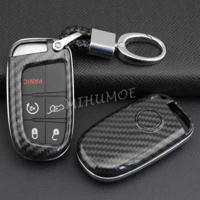 Funda con llavero de fibra de carbono para Jeep Grand Cherokee Renegade Compass Dodge Charger Challenger Journey Fiat 500X Chrysler