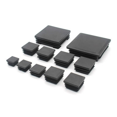 Tapas de extremo ciego cuadradas de plástico negro, insertos de tubo para patas de muebles, tapones, cubierta antipolvo decorativa, 13x13mm-100x100mm